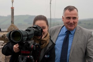 MP Mark Williams being shown how to use the digiscope