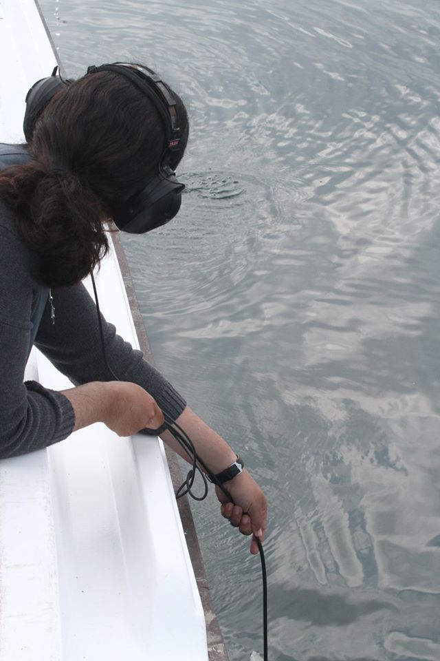 Sonia using the hydrophone