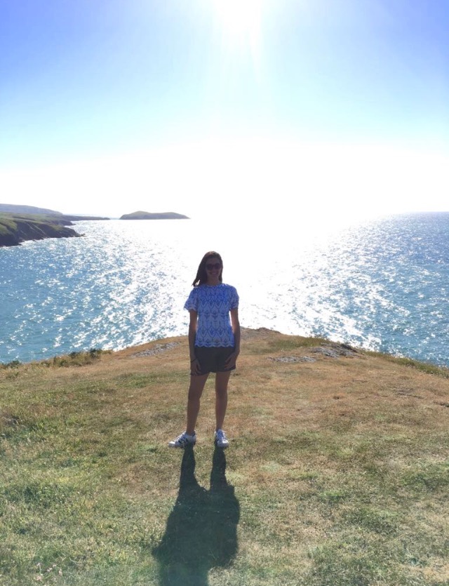 Tara at Mwnt. Tara passed Mwnt on her day survey boat trip. She saw many dolphins around this area.