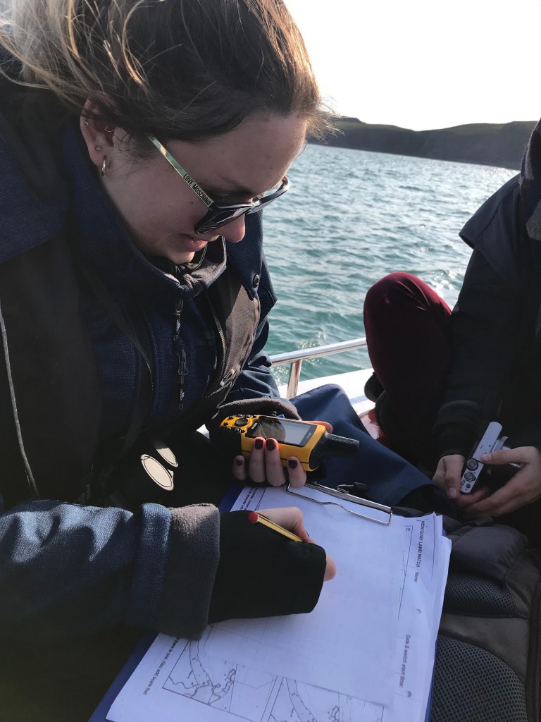 Image of RA recording data during a boat survey. Ellie Richardson/ Sea Watch Foundation